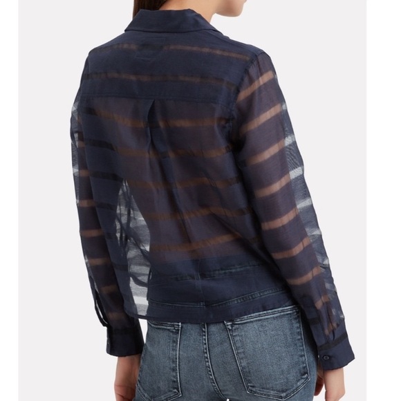 Rails Cameron Sheer Panel Cropped Button Front Blouse- Navy - Picture 4 of 9